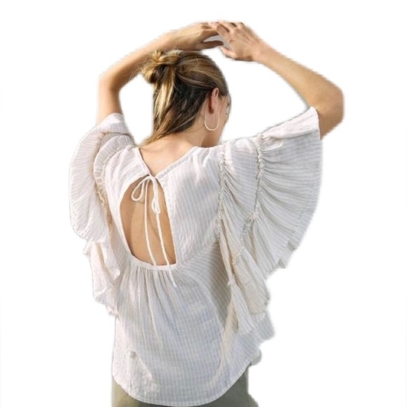 ❗️nwot❗️CHELSEA & THEODORE • Striped Ruffle Flutter Sleeve Seersucker Blouse • M - Picture 3 of 10